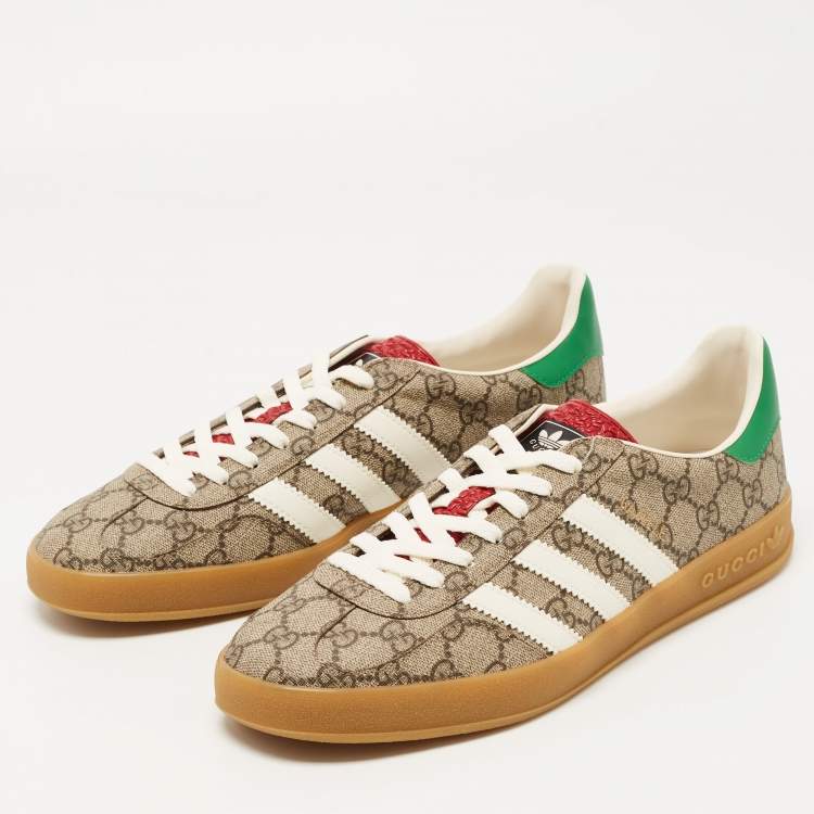 Adidas x Gucci Beige/Brown GG Canvas Gazelle Low Top Sneakers Size
