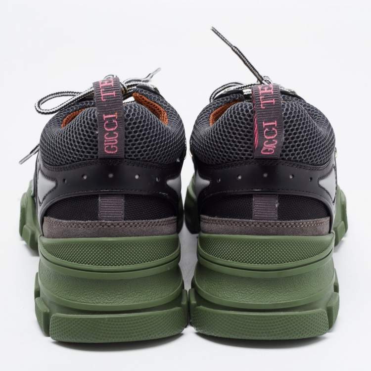 Pre Owned Gucci Green/Black Leather And Mesh Flashtrek Low Top Sneakers Size 44