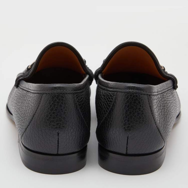 مملوكة مسبقًا Gucci Black Leather Horsebit Slip On Loafers Size 40.5