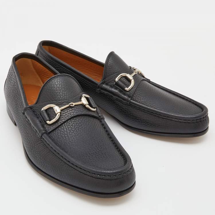 مملوكة مسبقًا Gucci Black Leather Horsebit Slip On Loafers Size 40.5
