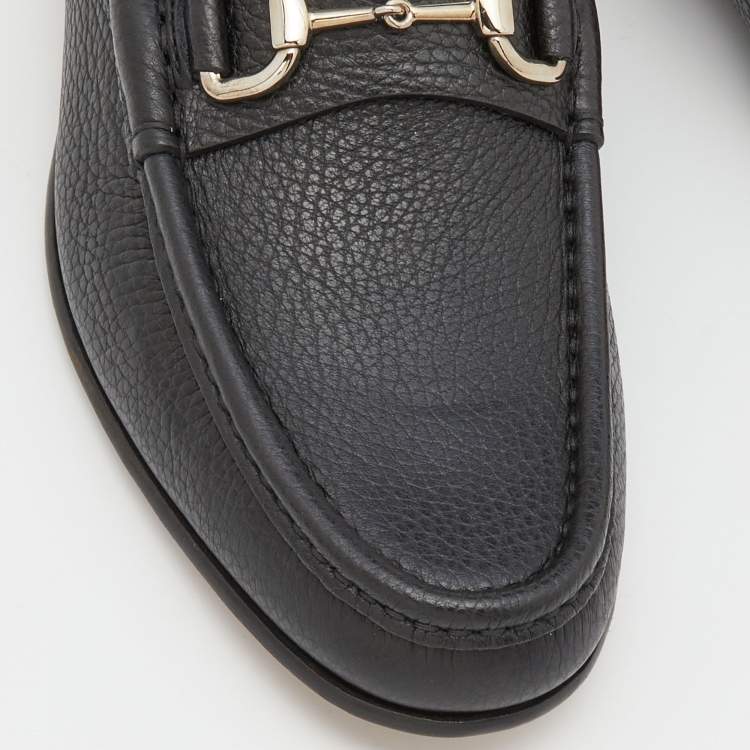 مملوكة مسبقًا Gucci Black Leather Horsebit Slip On Loafers Size 40.5