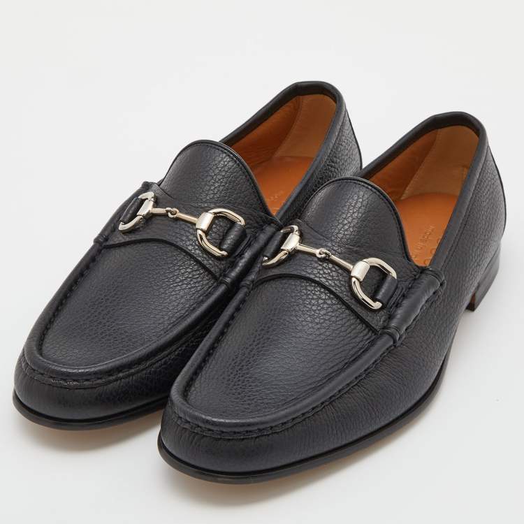 مملوكة مسبقًا Gucci Black Leather Horsebit Slip On Loafers Size 40.5