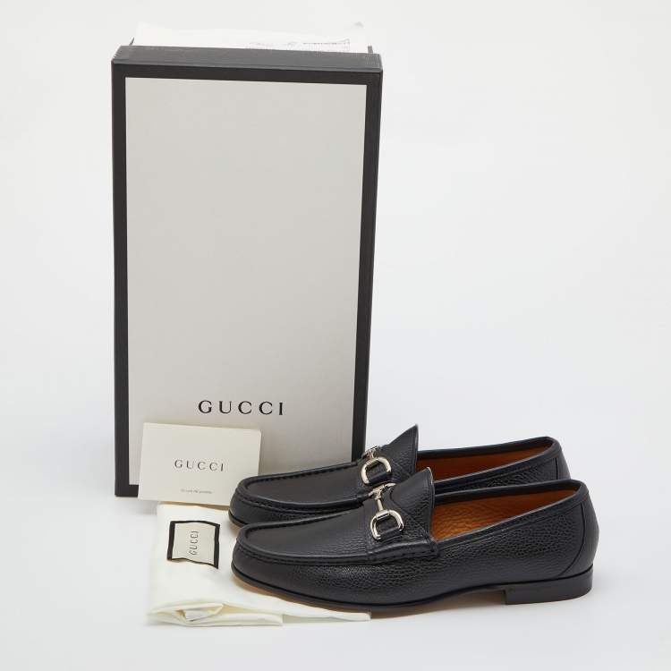 مملوكة مسبقًا Gucci Black Leather Horsebit Slip On Loafers Size 40.5