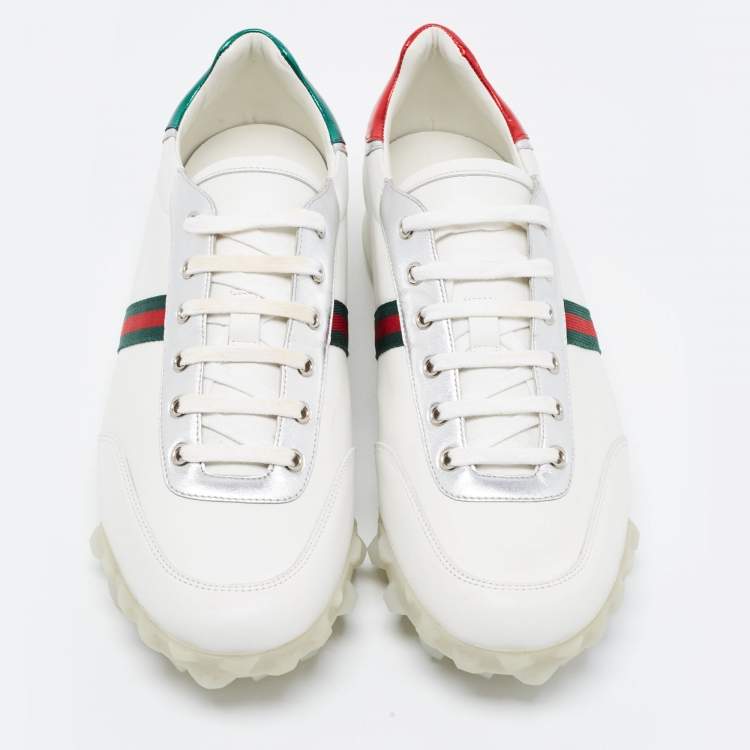 Pre Owned Gucci Tricolor Leather ACE Web Low Top Sneakers Size 46