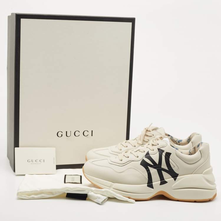 Pre Owned Gucci Cream Leather Rhyton NY Yankees Low Top Sneakers Size 40