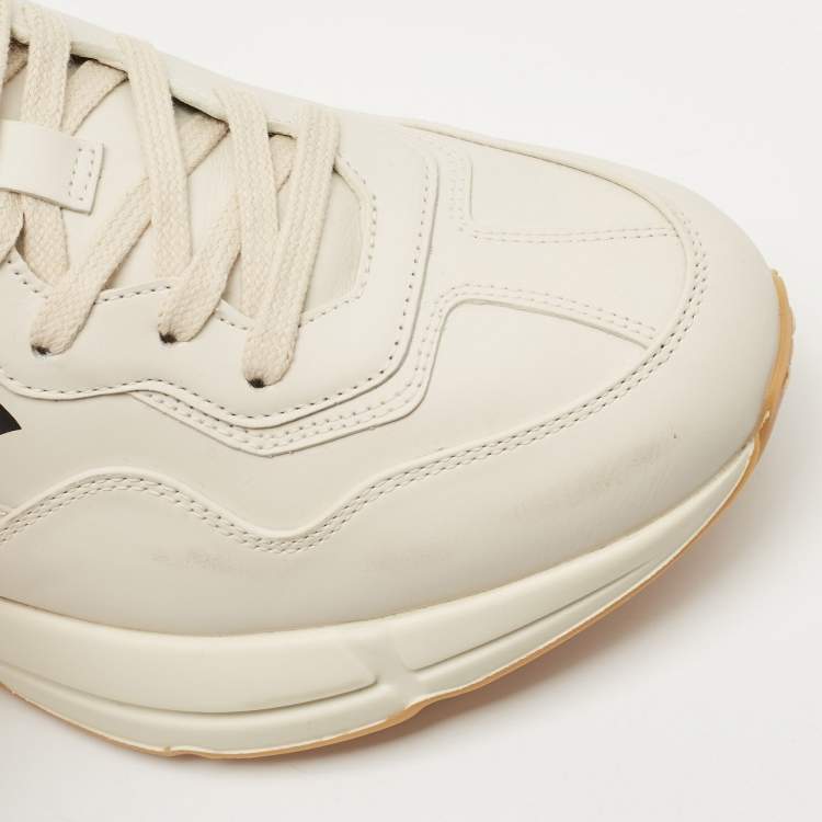 Pre Owned Gucci Cream Leather Rhyton NY Yankees Low Top Sneakers Size 40