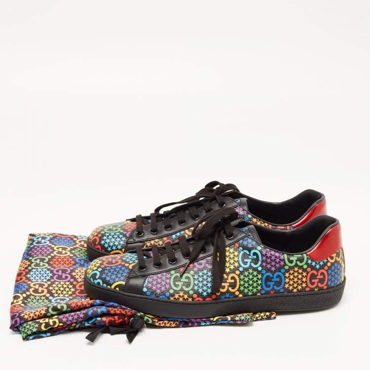 Pre Owned Gucci Multicolor GG Supreme Canvas and Leather Psychedelic Ace Sneakers Size 44
