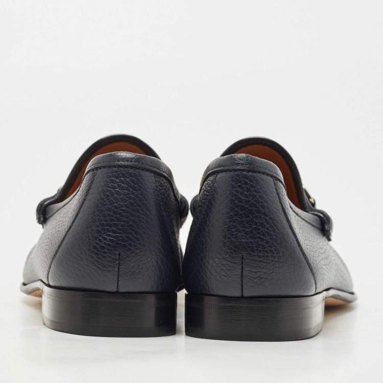Pre Owned Gucci Navy Blue Leather Horsebit 1953 Loafers Size 45