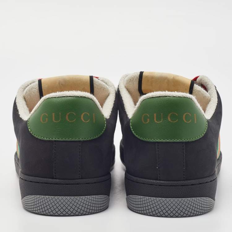Pre Owned Gucci Black Leather and Canvas Screener Sneakers Size 41.5 