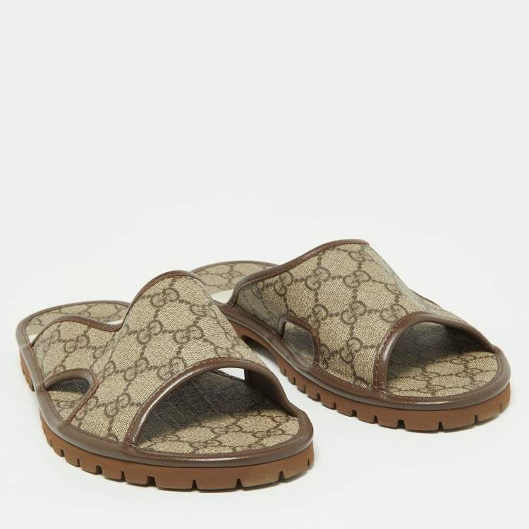 Pre Owned Gucci Brown/Beige GG Supreme Canvas Slides Size 39