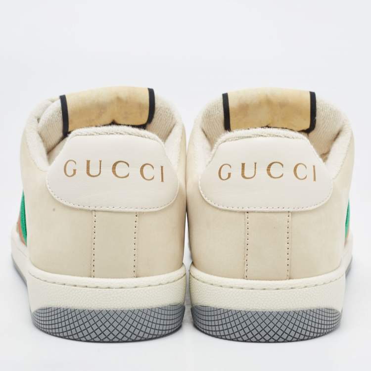Pre Owned Gucci Cream Nubuck and Canvas Screener Low Top Sneakers Size 39.5