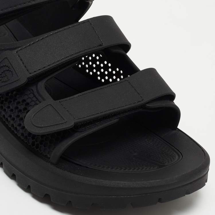 Pre Owned Gucci Black Rubber Corbett Velcro Strap Flat Sandals Size 41