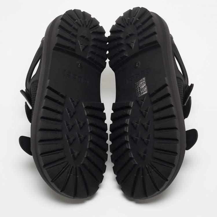 Pre Owned Gucci Black Rubber Corbett Velcro Strap Flat Sandals Size 41