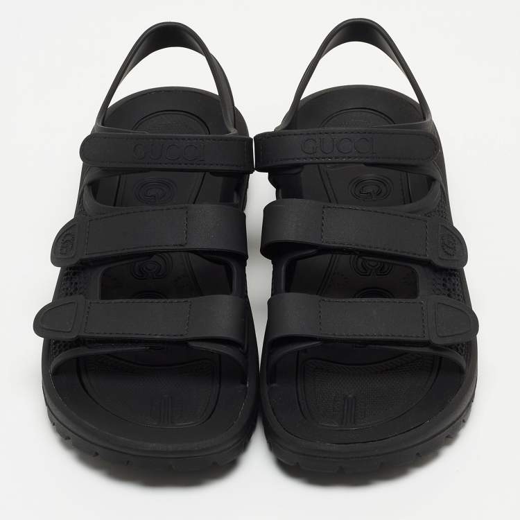 Pre Owned Gucci Black Rubber Corbett Velcro Strap Flat Sandals Size 41