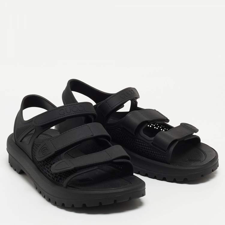 Pre Owned Gucci Black Rubber Corbett Velcro Strap Flat Sandals Size 41