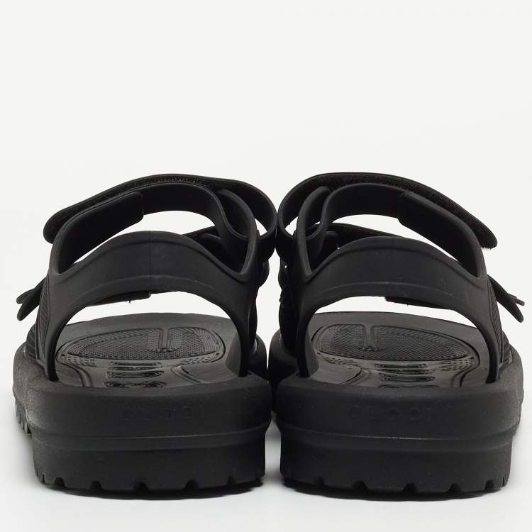 Pre Owned Gucci Black Rubber Corbett Velcro Strap Flat Sandals Size 41