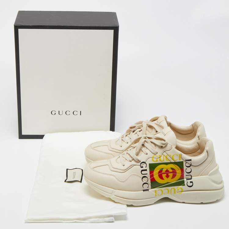 Pre Owned Gucci Cream Leather Rhyton Sneakers Size 43