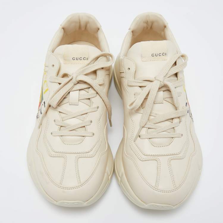 Pre Owned Gucci Cream Leather Rhyton Sneakers Size 43