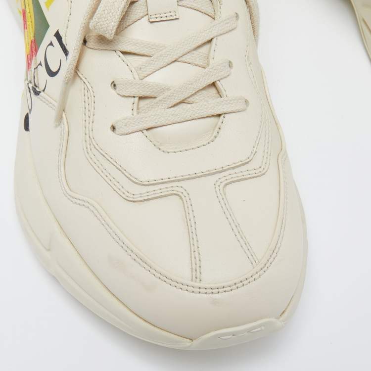 Pre Owned Gucci Cream Leather Rhyton Sneakers Size 43
