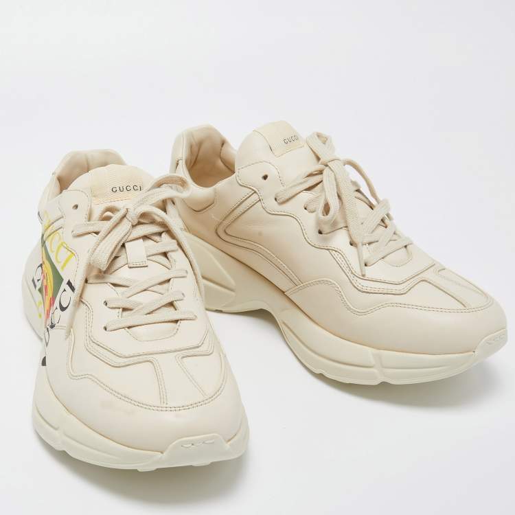 Pre Owned Gucci Cream Leather Rhyton Sneakers Size 43