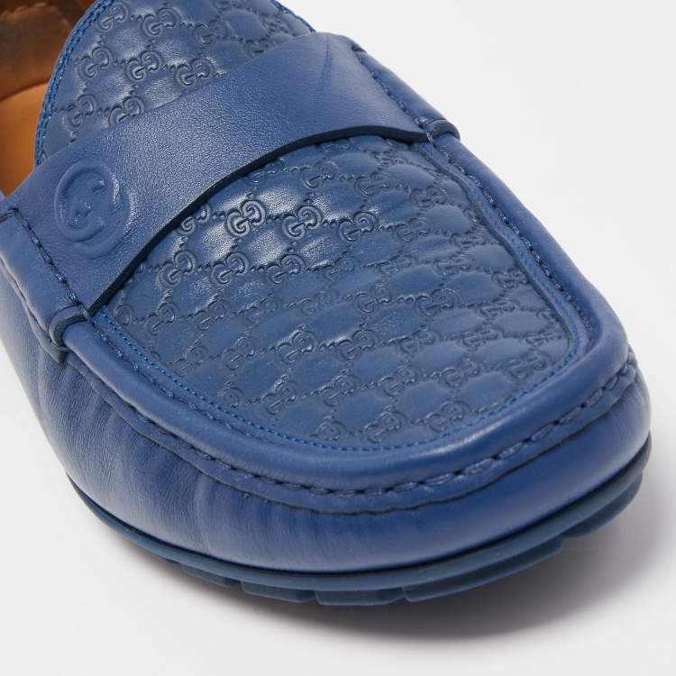 Pre Owned Gucci Blue Micro Guccissima Leather Slip On Loafers Size 43