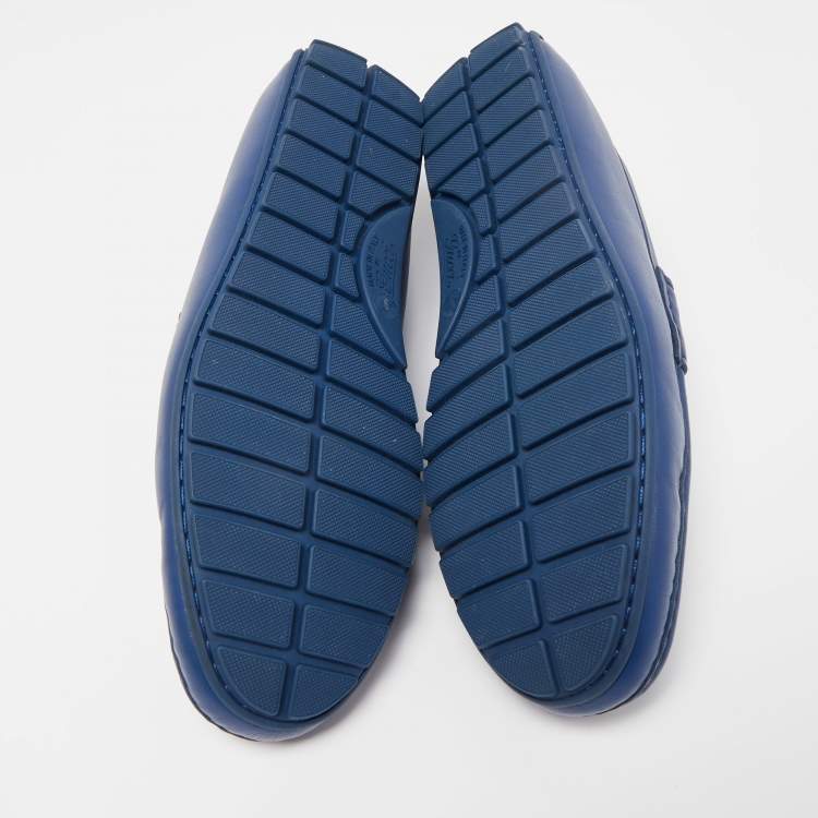 Pre Owned Gucci Blue Micro Guccissima Leather Slip On Loafers Size 43