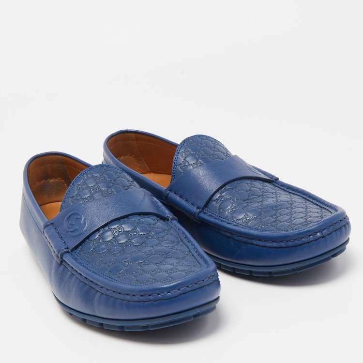 Pre Owned Gucci Blue Micro Guccissima Leather Slip On Loafers Size 43