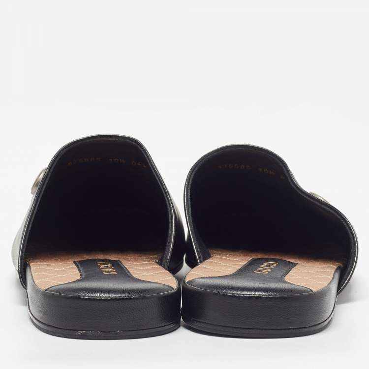 مملوكة مسبقًا Gucci Black Leather NY Yankees Flat Mules Size 44.5