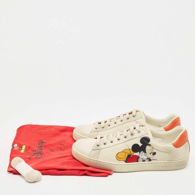 Pre Owned Gucci x Disney Cream Leather Mickey Mouse Ace Sneakers Size 39.5