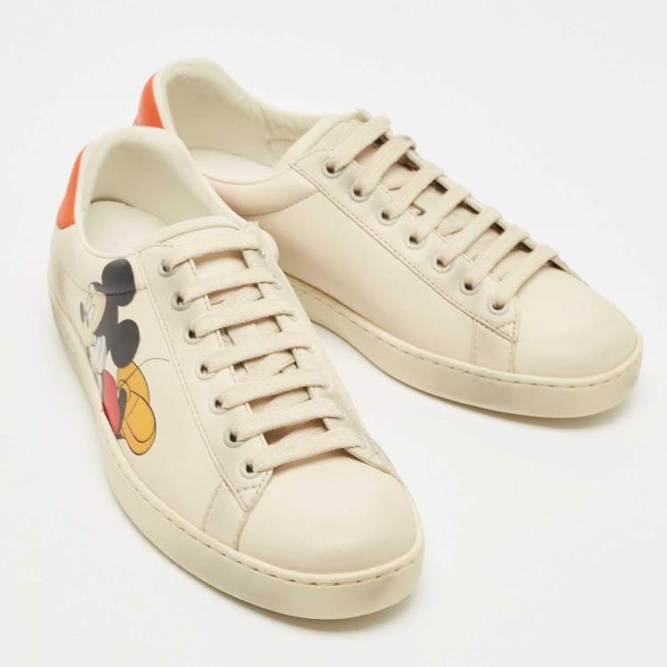 Pre Owned Gucci x Disney Cream Leather Mickey Mouse Ace Sneakers Size 39.5