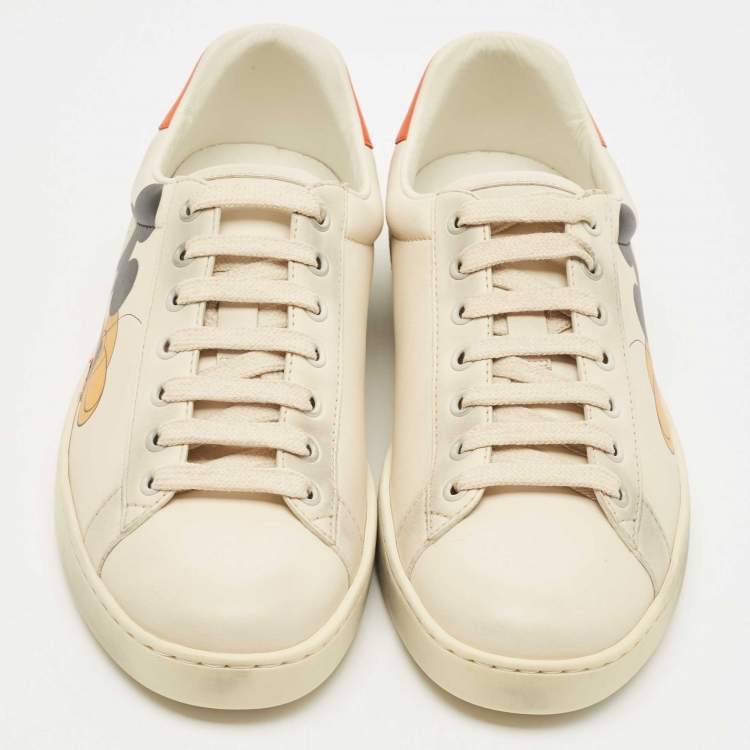 Pre Owned Gucci x Disney Cream Leather Mickey Mouse Ace Sneakers Size 39.5