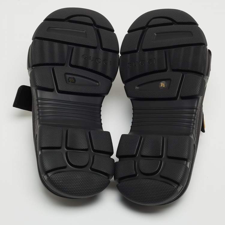 مملوكة مسبقًا Gucci Black Leather Aguru Double Buckle Flat Sandals Size 43.5