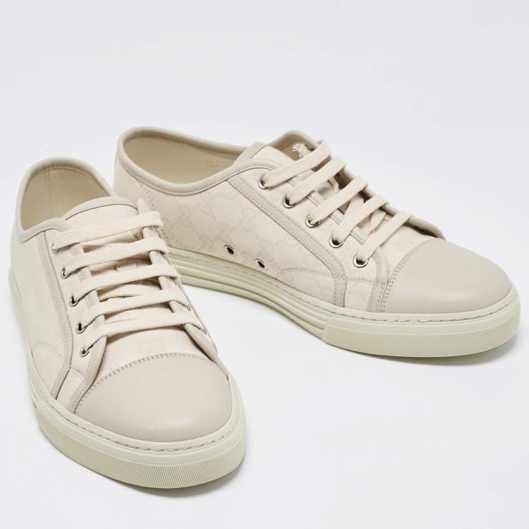 Pre Owned Gucci Beige GG Canvas and Leather Low Top Sneakers Size 42