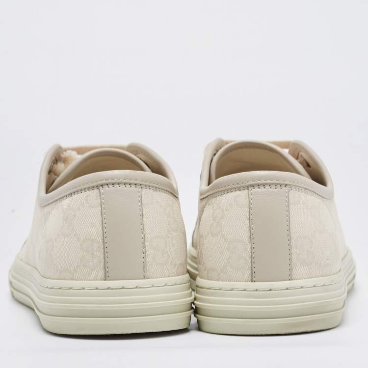 Pre Owned Gucci Beige GG Canvas and Leather Low Top Sneakers Size 42