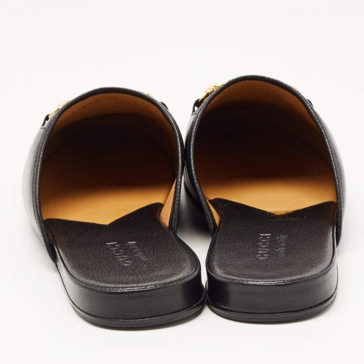 مملوكة مسبقًا Gucci Black Leather Princetown Horsebit Flat Mules Size 45