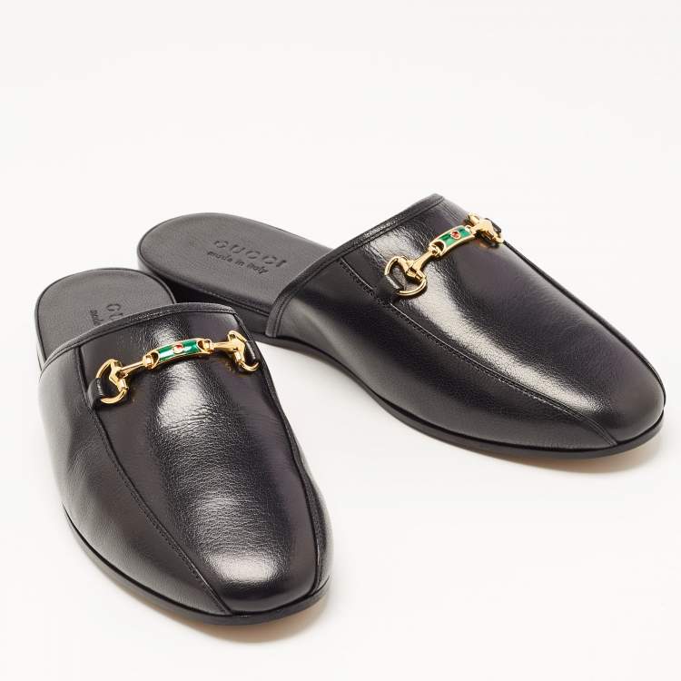 مملوكة مسبقًا Gucci Black Leather Princetown Horsebit Flat Mules Size 45