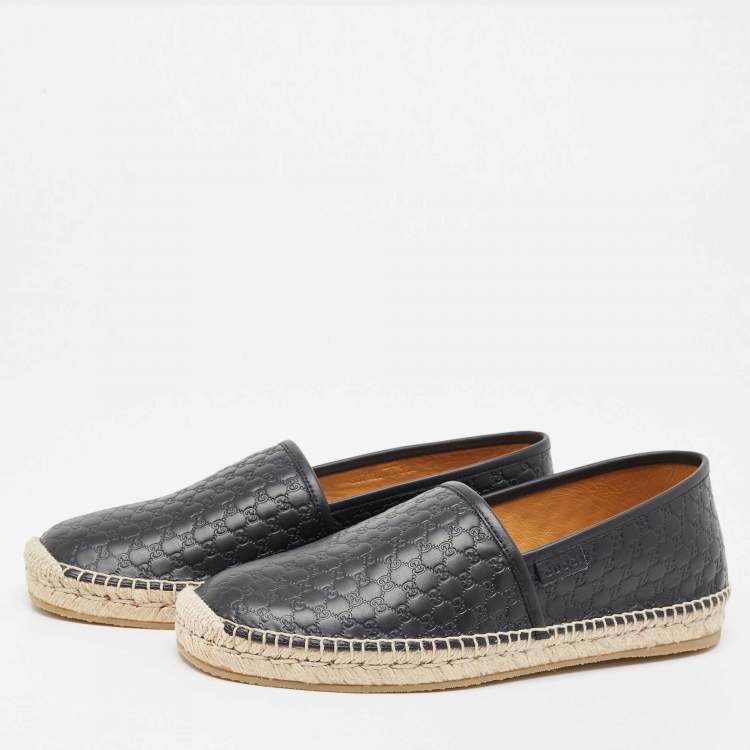 Pre Owned  Gucci Black Microguccissima Leather Slip On Espadrille Flats Size 42