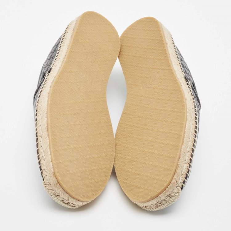 Pre Owned  Gucci Black Microguccissima Leather Slip On Espadrille Flats Size 42