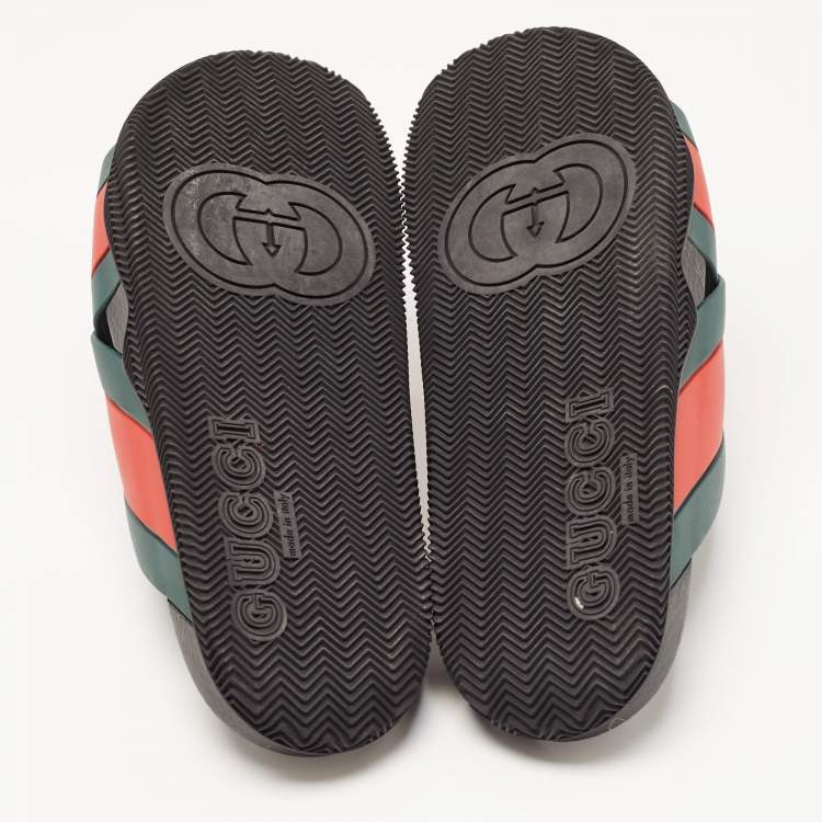 Pre Owned Gucci Red/Green Web Rubber Flat Slides Size 43