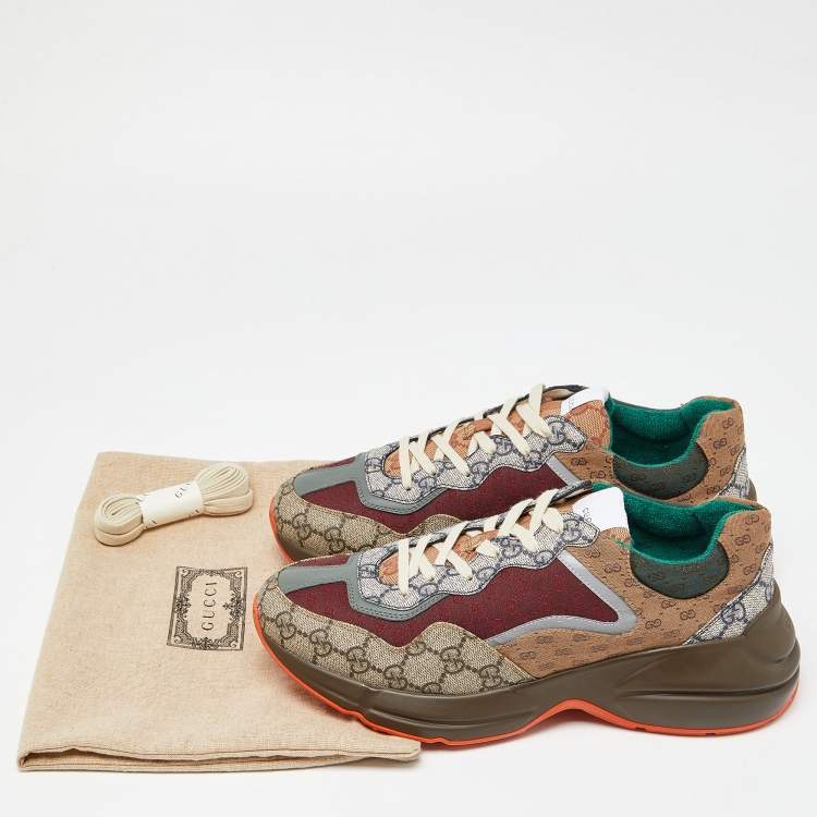 Pre Owned Gucci Multicolor GG Supreme Canvas and Leather Rhyton Sneakers Size 42.5