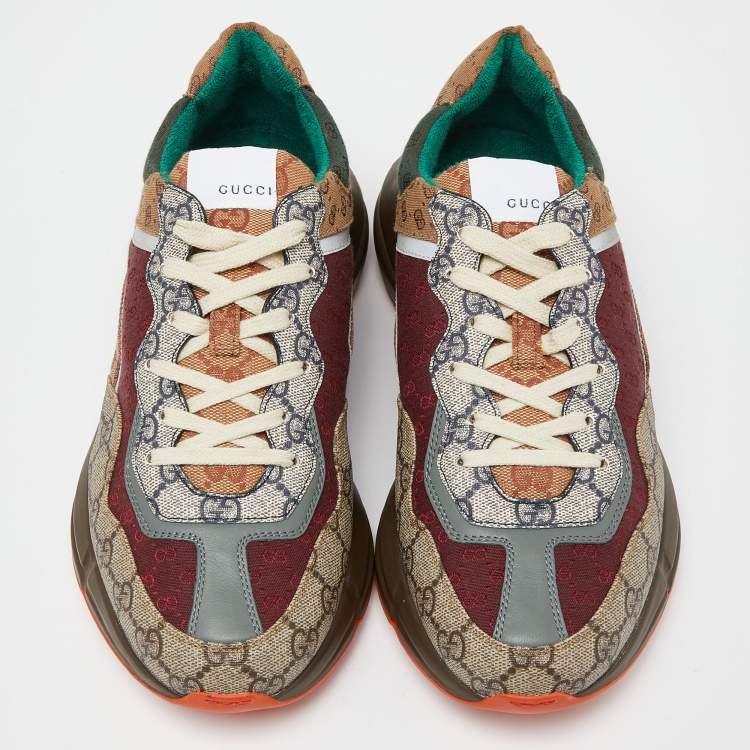 Pre Owned Gucci Multicolor GG Supreme Canvas and Leather Rhyton Sneakers Size 42.5