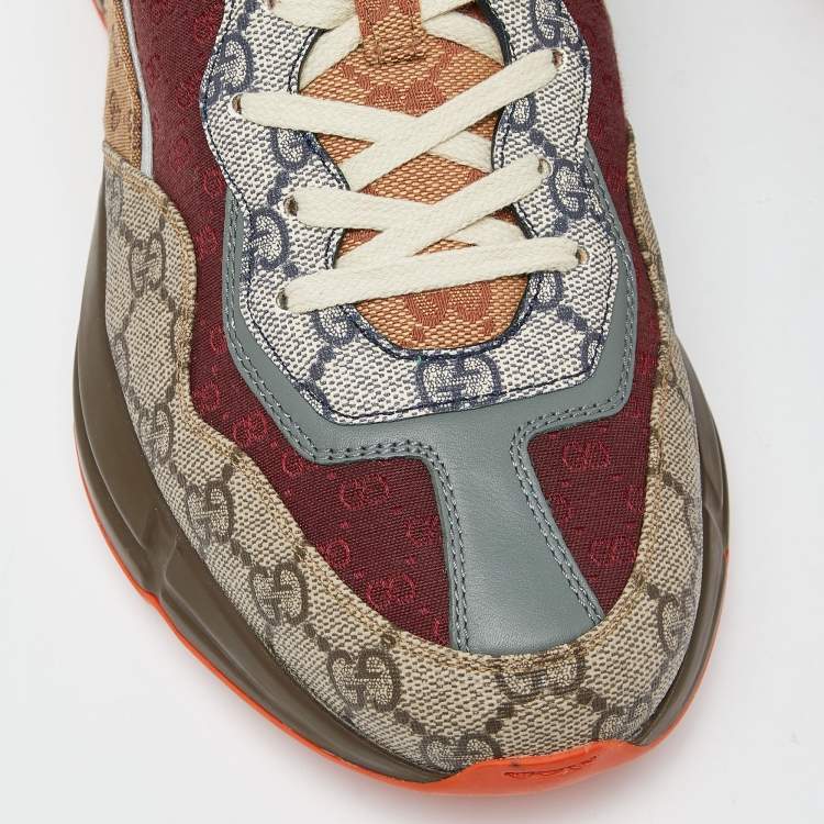 Pre Owned Gucci Multicolor GG Supreme Canvas and Leather Rhyton Sneakers Size 42.5