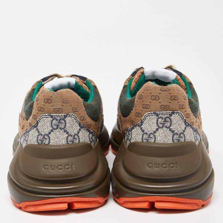 Pre Owned Gucci Multicolor GG Supreme Canvas and Leather Rhyton Sneakers Size 42.5