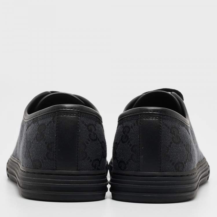 Pre Owned Gucci Black GG Canvas and Leather Low Top Sneakers Size 41.5