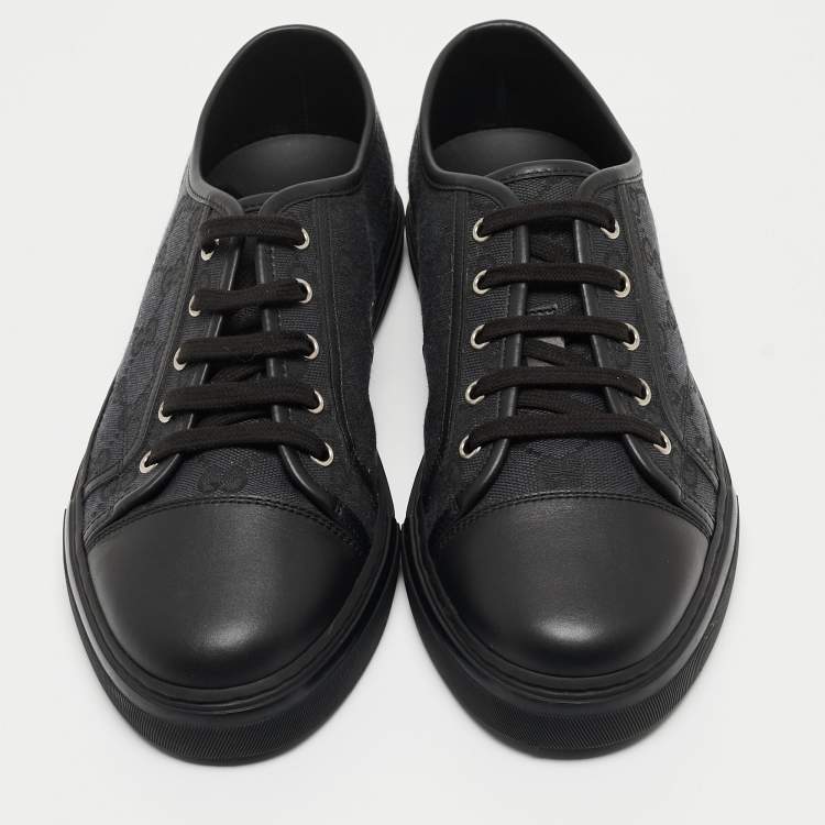 Pre Owned Gucci Black GG Canvas and Leather Low Top Sneakers Size 41.5