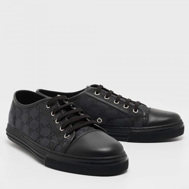 Pre Owned Gucci Black GG Canvas and Leather Low Top Sneakers Size 41.5