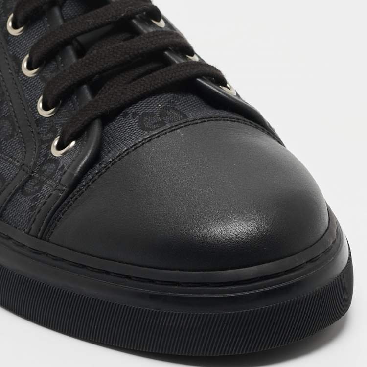 Pre Owned Gucci Black GG Canvas and Leather Low Top Sneakers Size 41.5
