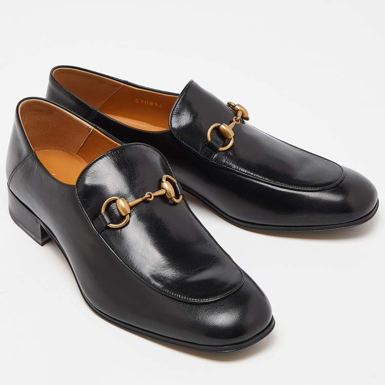 Pre Owned Gucci Black Leather Horsebit Loafers Size 43.5 