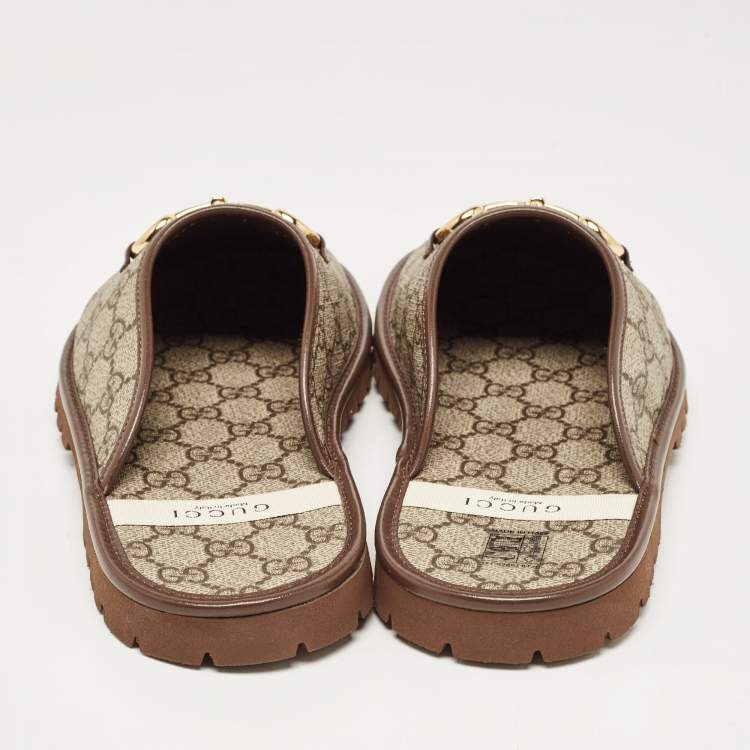 Pre Owned Gucci Beige/Brown GG Supreme Canvas Horsebit Slippers Size 40