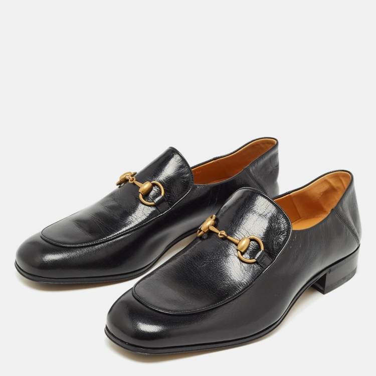 Pre Owned Gucci Black Leather Horsebit Jordaan Slip On Loafers Size 43